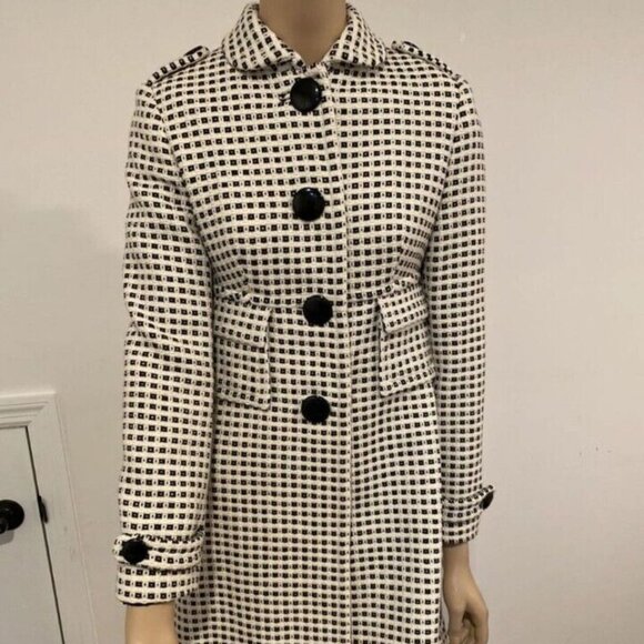 Vintage 1950's Banana Republic Jacket Plaid Black/White Diamond Print Lined Coat - Picture 1 of 8